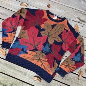 VINTAGE Autumn Leaf Hand Knit Sweater